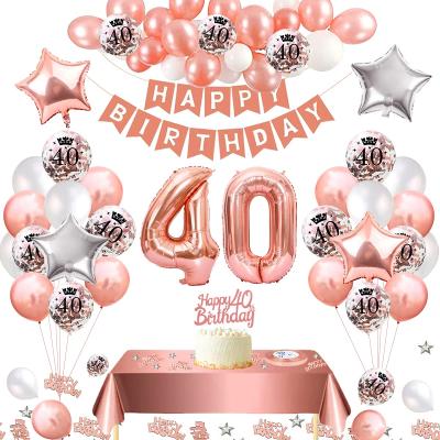 China Romantic Happy Birthday Pink Rose Gold Balloons Arch Party Decoration Balloons Set Helium Balloons 40th Happy Birthday Set Party Supplies for sale