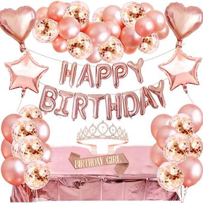 China Aluminium foil ; latex; Happy crown Sash Kit Confetti Latex Foil Balloons Rose Gold Birthday Decorations Theme Party Decorations Alloy Set for sale