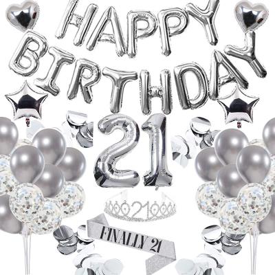 China Disposable Silver Party Happy Birthday Party Supplies 21st Birthday Party Decorations Set for sale