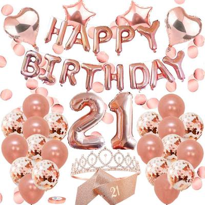 China Rose Gold Party Happy Birthday Disposable Party Supplies 21st Birthday Party Decorations Set for sale