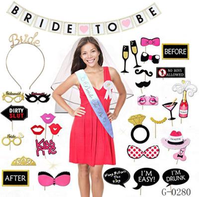 China Quality Card Bachelor Party Decoration Bride Sash Tiara Veil Badge Banner Paper Photo Props Bridal Shower Kit for sale