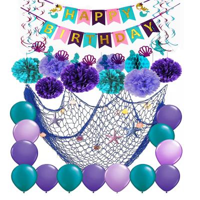 China Birthday Mermaid Party Supplies Happy Birthday Banner Fish Net Shell Decors Mermaid Party Balloons for sale