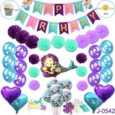 China Birthday Party Little Mermaid Party Supplies Cake Topper Mermaid Party Favors Happy Birthday Banner Balloon for sale