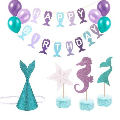 China Paper Cake Topper Mermaid Birthday Party Decorations Sets Mermaid Birthday Party Themes for sale