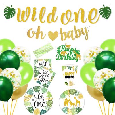 China Beautiful Colorful Safari Jungle Animal Birthday Banner and Cake Topper Summer Safari Wild Themed Kids Birthday Party Supplies for sale