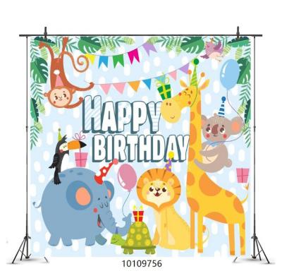 China 6x6ft Fabric Jungle Animals Happy Birthday Party Photography Backdrop For Jungle Party Decoration for sale