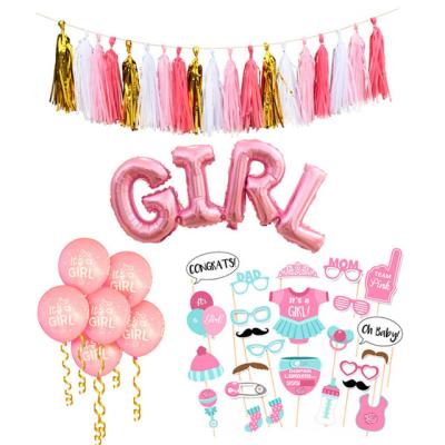 China Decoraive Baby Shower Pink Photo Props Sets Babyshower Party Decoration Girl Banner Paper Tassels For Baby Shower for sale