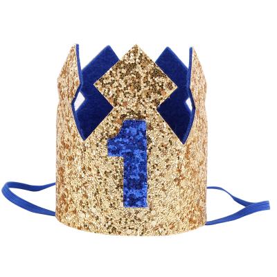 China Durable Blue Girl Boy's 1st Birthday Party Baby Glitter Crown Hat Headband Decoration for sale