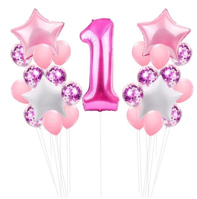 China Pink Birthday Party Favors China Party Supplies Foil Latex Balloon With Confetti 1st Birthday Decorations for sale