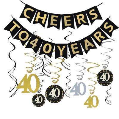 China Party Supplies 40th Birthday Party Decorations KIT Cheers at 40 Years Celebration 40 Hanging Glitter Swirls Banner for sale