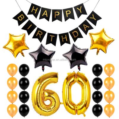 China Festival Decoration A0048 Black Gold Latex Balloon Birthday Banner Sixtieth Birthday Party Stage Decorations For Decoration for sale