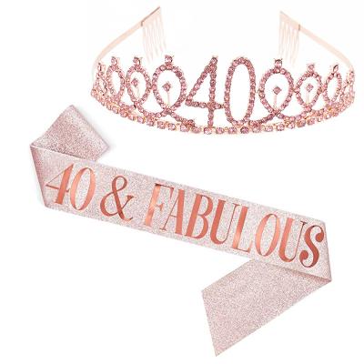 China 40th Fiftieth Sixtieth Seventieth Eightieth Alloy Happy Birthday Tiaras Crown For Adults Queen Sash And Tiara for sale