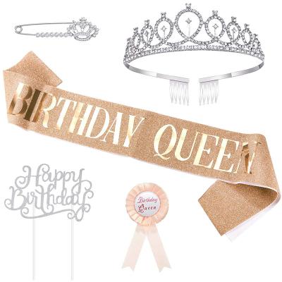 China Alloy Crown for Girls Birthday Tiara Happy Birthday Tiara Sash Headband Tiara Custom Made for Adults for sale