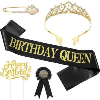 China Custom Alloy Sash Birthday Crown For Adults Happy Birthday Crown Crown For Girls Happy Birthday Tiara for sale