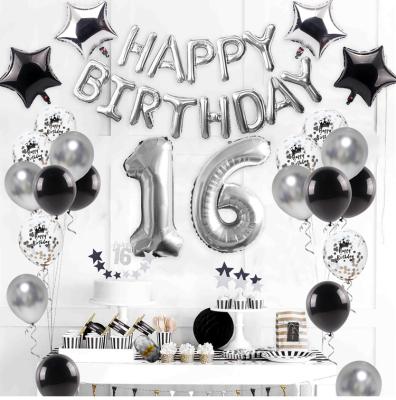 China Latex 16 Years Birthday Banner Decorations Number Silver Foil Balloons 16th Birthday Party Decoration for sale