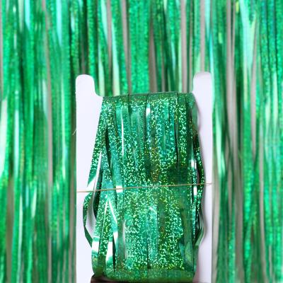 China PET & Adult Laser Curtain Tinsel Rain Solid Party Backdrop PLASTIC Birthday Party Decorations Wedding Photography Backdrop Green for sale