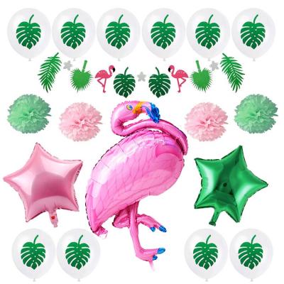 China paper & New Latex Decoration Set Inflatable Flamingo Balloon Tropical Palm Leaves For Hawaiian Party Supplies for sale