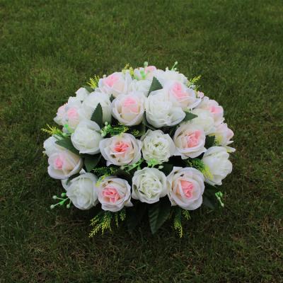 China Romantic Pink and White Fairy Flower Ball for Wedding Hotel Home Decoration Silk Artificial Green Peony Flower Ball Table Centerpiece for sale