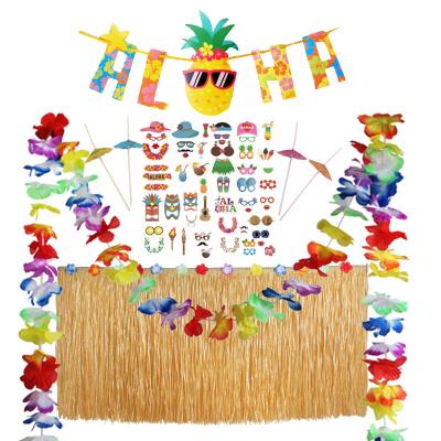 China Hot Hawaii Party Decoration Straw Table Skirt Photo Booth Prop Grass Flower Umbrellas Amazon Luau Festival Decoration for sale