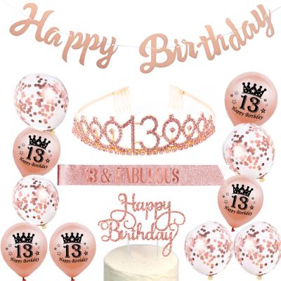 China Happy Birthday Decoration Set Happy Birthday Party Queen Glitter Pink Font Sash Set Birthday Crown Set Wedding Balloon Happy Birthday Sash Set for sale