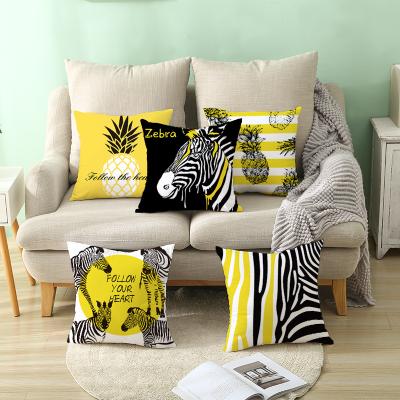 China Viable Yellow White Black Striped Zebra Striped Geometric Square Home Living Room Household Items Sofa Couch Decorate Cushion Cover for sale