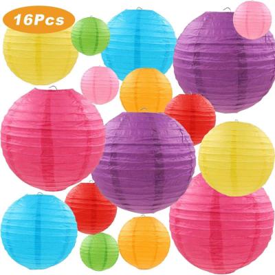 China Party Decoration 16PCS Multicolor Colorful Paper Lanterns Ball Lanterns Lights for Home Decor Parties and Weddings for sale