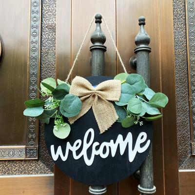 China Microstar 2021 New Door Wreath Home Decoration Sign Easter Decoration Hanging Garland Panel Wooden Round Home Wall Welcome Decorations for sale