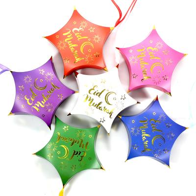 China Paper Box Eid Party Decoration Happy Eid Mubarak Gift Candy Favor Boxes Gold Foil Star 12Pcs Five-pointed Disposable for sale