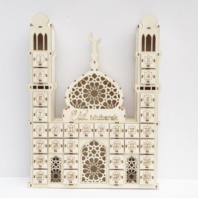 China Ramadan Decoration Wooden Small Candy Wooden Eid Mubarak Countdown Calendar DIY Gift Drawer for Party Home Decoration for sale