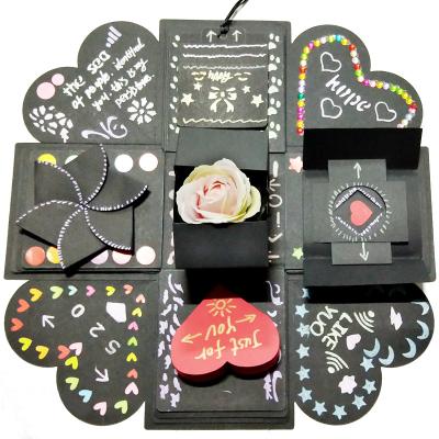 China Handmade Black Gift Packaging Explosion Gift Box For Girlfriend Surprise Birthday Album Gift Box Wedding Or Valentine's Day Surprise for sale