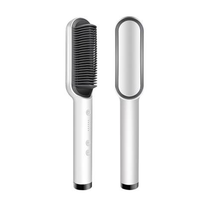 China Folding Design Private Label Hair Tools LED Fast Portable Mini Beard Straightening Comb Ceramic Electric Ionic Hair Brush for sale