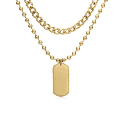 China Hiphop Double Layer Necklace Chains Stainless Steel Chain 18K Cuban Vacuum Plated Gold Chain For Women for sale