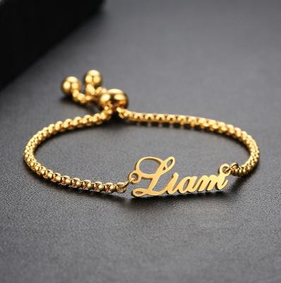 China Breathable Adjustable Custom Length Name Bracelet Stainless Steel Slider Chain Bracelet for sale