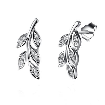 China Leaf Earrings Silver 925 Sterling Silver Post Earring Zircon Earring Leaf Earrings For Women for sale