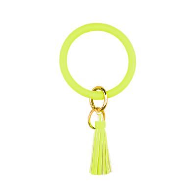 China 2020 Summer Neon Yellow Color Key Chain PU Keychains Women Wristband Leather Bracelet Wristbands for sale