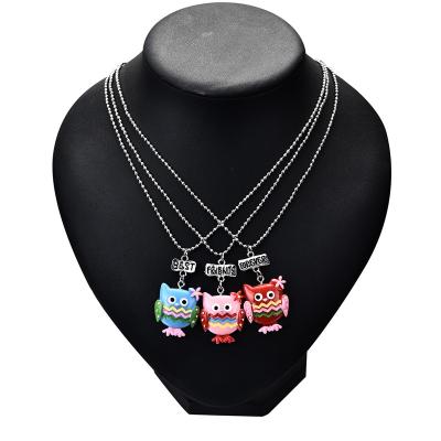 China ALLOY New Arrivals Best Friend Necklace Set Forever Cute Resin Owl Charm BFF Necklace 3pcs/Set Best Friends Gifts for sale