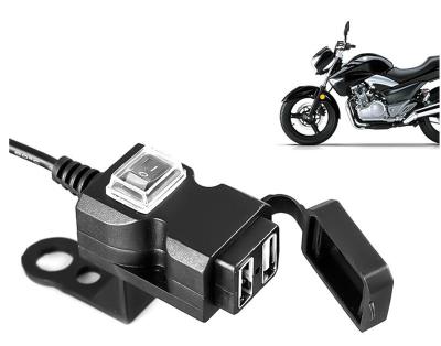 China New DIY Motorcycle China-chic Dual USB Charger Motorcycle Handlebar Phone Charger 12V-24V Waterproof Power Supply Plug With Holder for sale