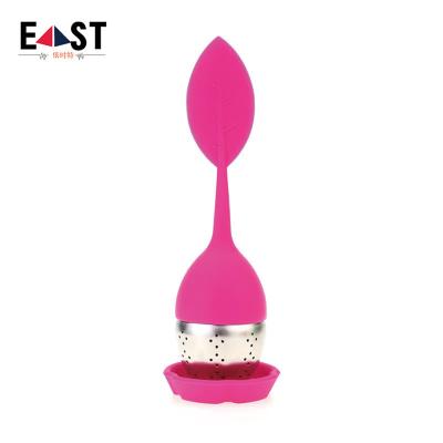 China Viable Wholesale BPA Free Leaf Shape Silicone Handle Stainless Steel Tea Infuser Strainer for sale