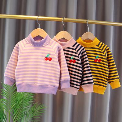 China 2873 Pullover Children's Sweater Children Stripe Girls Autumn Winter Warm Unisex Baby Boy Velvet Bottoms for sale