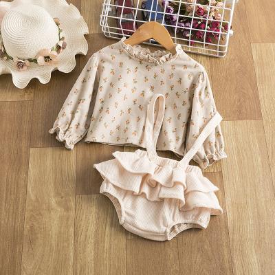 China Super Exotic Princess Suit Year Girls Autumn Cute Floral Shirt Back 2022 Baby Sweater Belt Skirt Pants Romper for sale