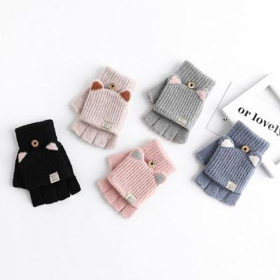 China Other New Winter Half-Finger Touch Screen Cat Ears Mohair Thick Warm Winter Thick Flip Cover Outdoor Riding Gloves Wholesale for sale