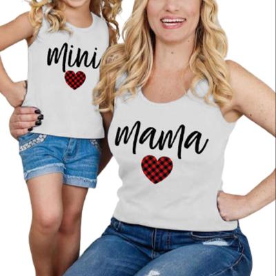 China Daughter&Mom Breathable Wholesale Plaid Heart Matching White Tank Top for sale