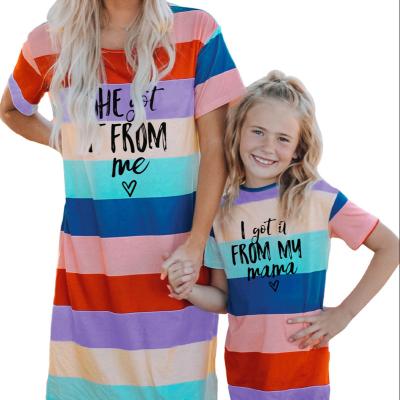 China Breathable Wholesale Multicolor Family Matching Letter Printed Color Block Mini Dress for sale