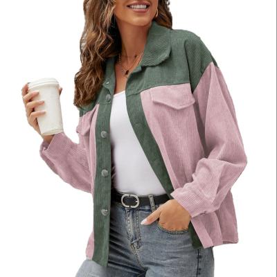 China Wholesale Breathable Colorblock Women Corduroy Button Up Jacket Shacket for sale