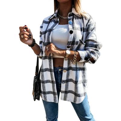 China Breathable Wholesale Women Plaid Pattern Button Down Shirt Coat With Slits for sale