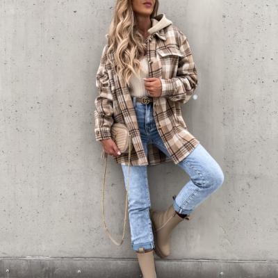 China Breathable Wholesale Women Plaid Shacket Jacket Coat With Hood for sale