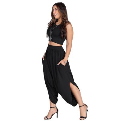 China Wholesale Women Casual Fashion Sports Casual Sleeveless Vest With Wide Leg Pants Set for sale