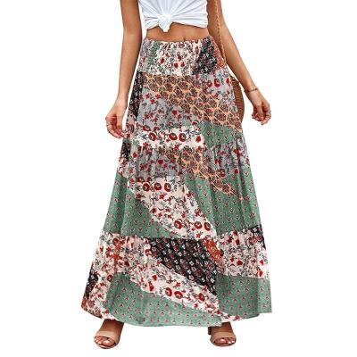 China Wholesale Breathable Boho Summer Women Print Connection High Waist Long Maxi Skirt for sale