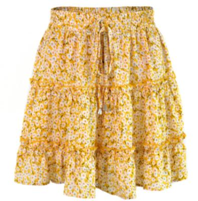 China Wholesale Breathable Women High Waist Ruffled Floral Skirt Printed A Line Skirt for sale