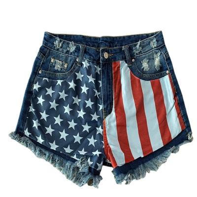 China Wholesale Jeans Independence Day American Flag Denim Women Waterproof Shorts for sale